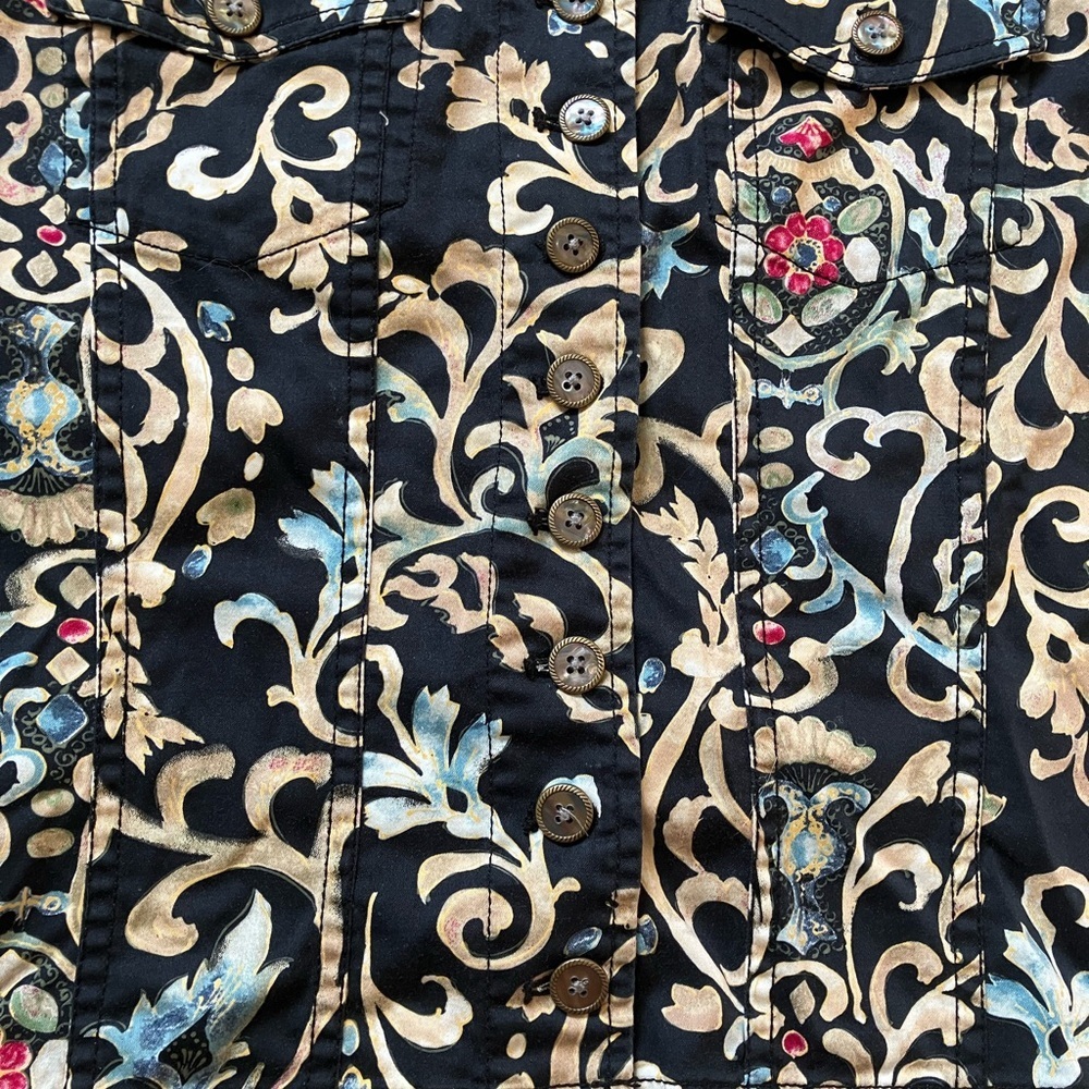 Chico's Black Colorful Buttonup Mother of Pearl Western Top - Picture 4 of 4
